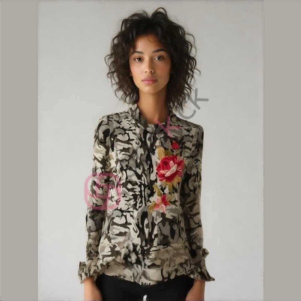 THML Camo Floral Peplum Top Small